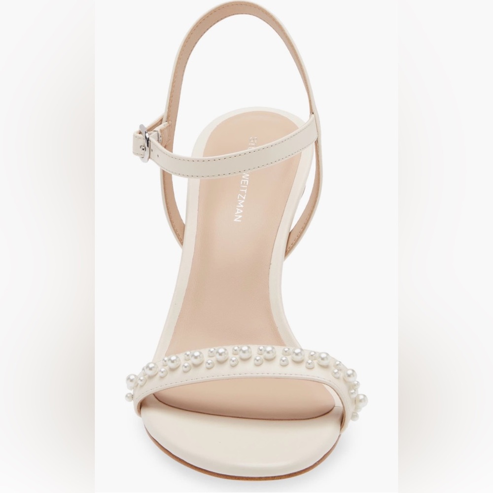 Stuart Weitzman Pearl-Embellished Cream Ankle-Strap Sandals